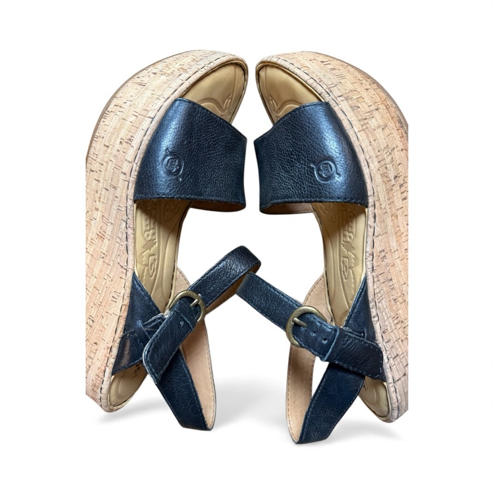 Born Black Leather Cork Wedge Sandals - Picture 10 of 15